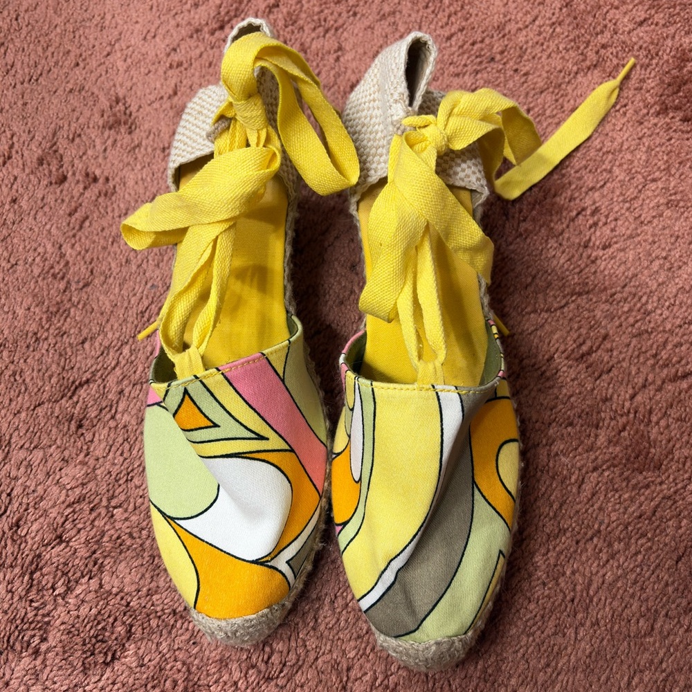 Vintage 1970s Colorful Espadrille Wedge Shoes - Picture 2 of 7